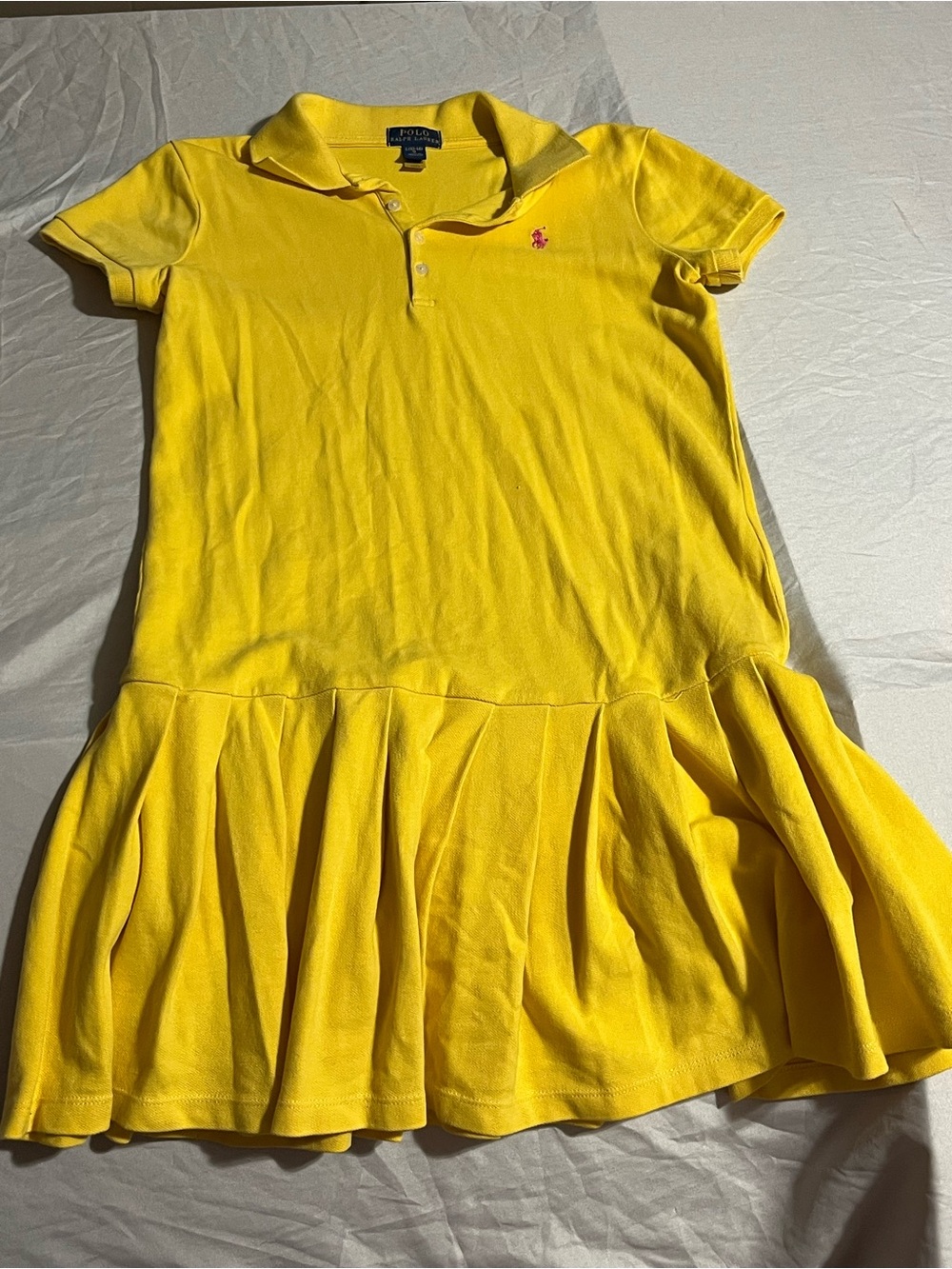 Ralph Lauren Bright Yellow Polo Drop-Waist Dress Girls Size Large 12/14